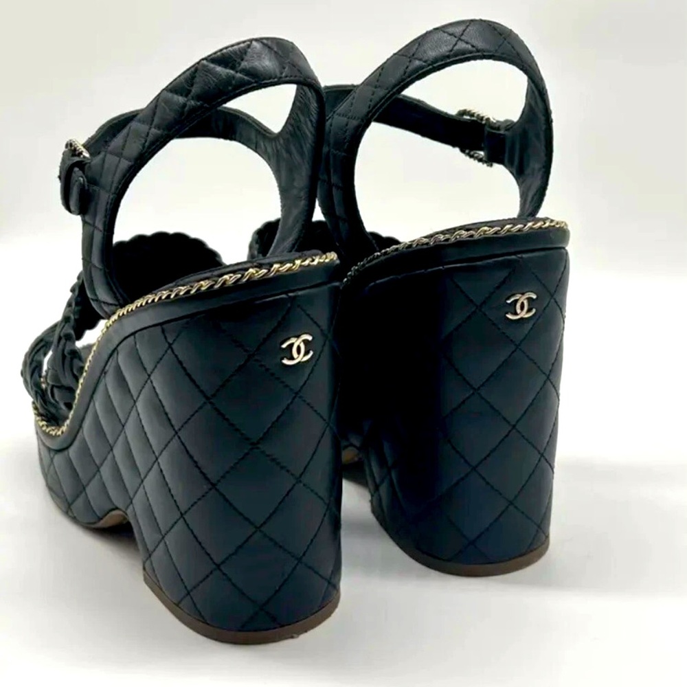 Chanel Black Quilted Women's Platform Sandals